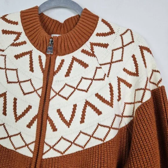 Varley Alys Fair Isle Knit Jacket Roasted Pecan M - Picture 6 of 8
